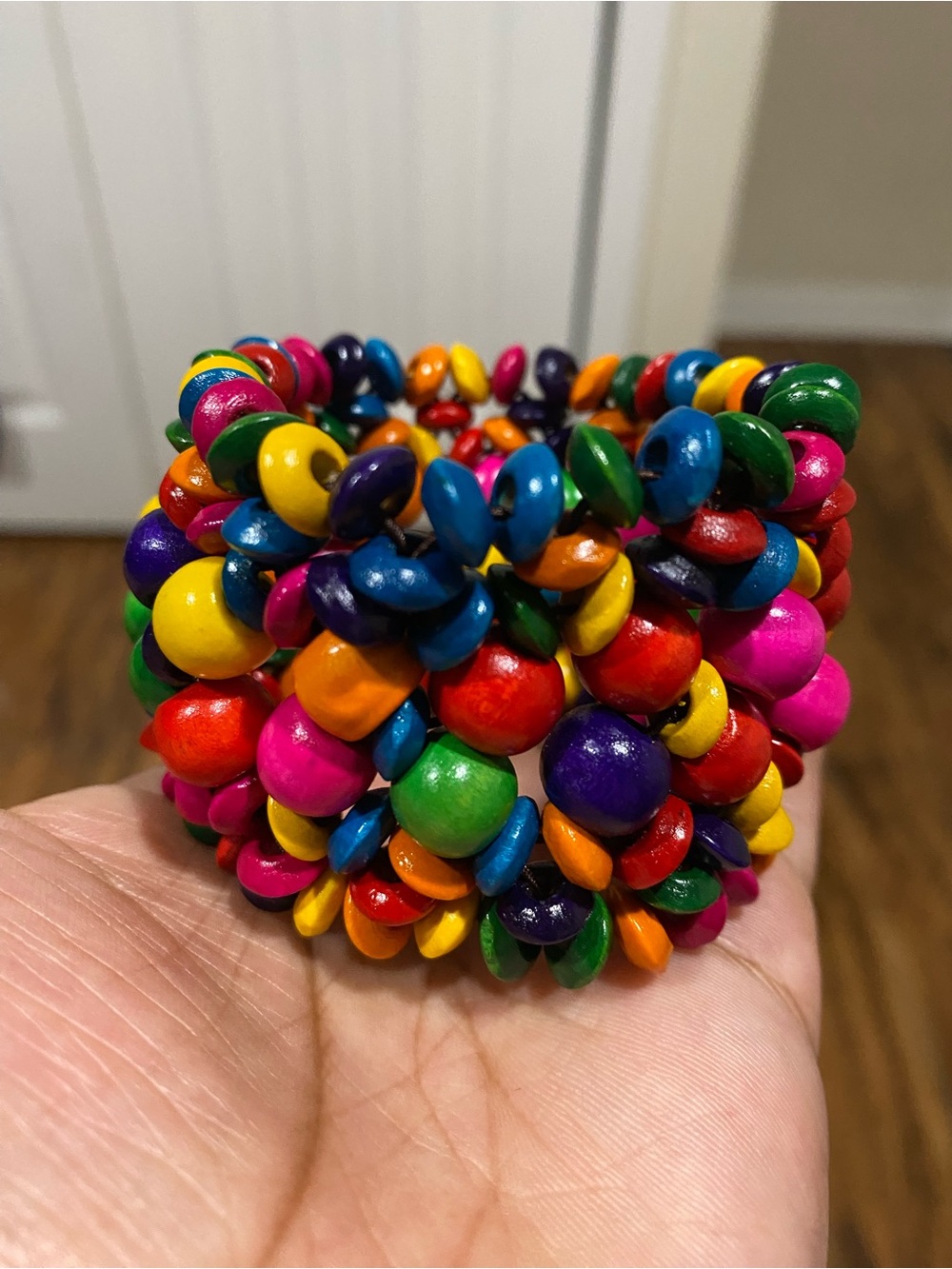 Multicolor Wooden Beaded Stretch Bracelet - Vibrant Rainbow